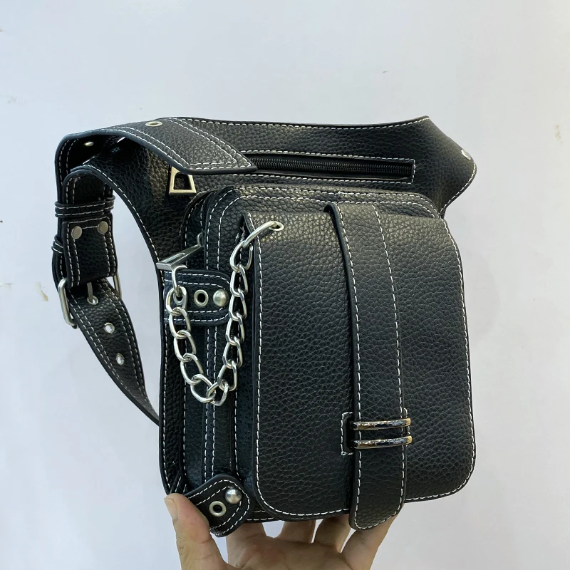 Moto & Biker Fanny Packs Bags For Womens Luxury Designer Handbag And Purses 2023 New In PU Lychee Texture Chain Rock Small Waist