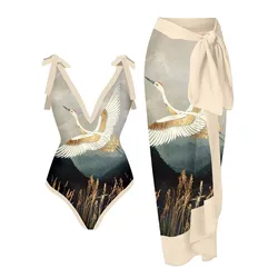 2026 Printed Swimsuit Women One Piece With Beach Skirt Padded Swimwear Female Bathers Bathing Swimming Swim Suit Beachwear
