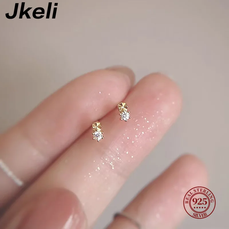 

Jkeli S925 Silver Plated Mini Facetted Zircon Invisible Low-profile Stud Earrings Golden Bean Ear Cares