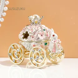 Hochzeit Ring Box Kirschblüte Kaninchen Wagen Schmuck Box Halskette Ohrringe Ring Box Crown Schmuck Box