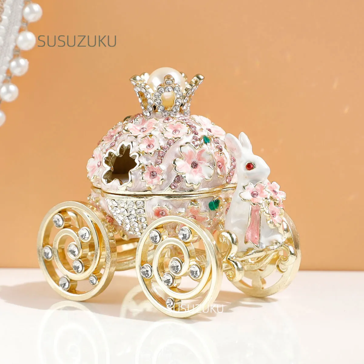 SIQIZHOU Wedding Ring Box Cherry Blossom Rabbit Carriage Jewelry Box Necklace Earrings Ring Box Crown Jewelry Box