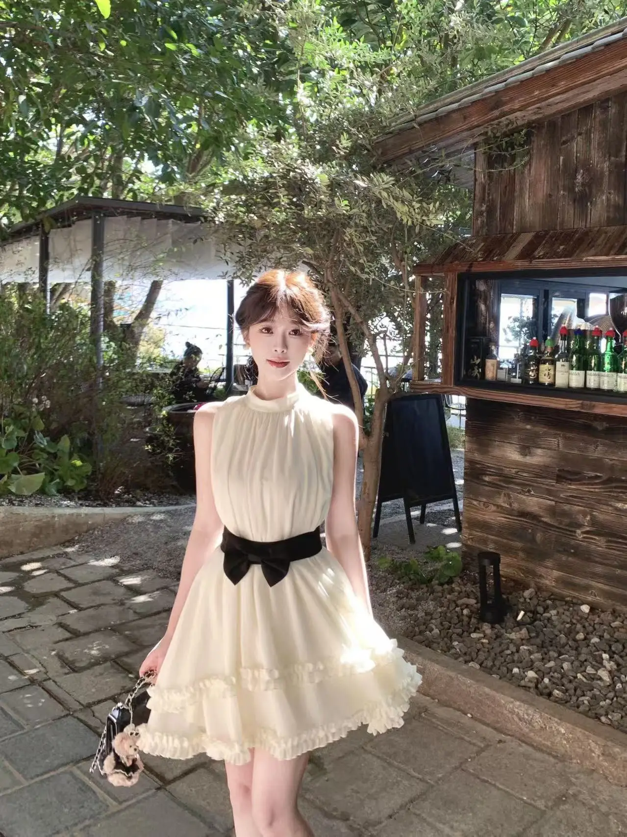 

Vacation Style Sleeveless Neck Hanging Dress Women's Knot Waist Cinching Cake Skirt Slimming Fairy Skirt