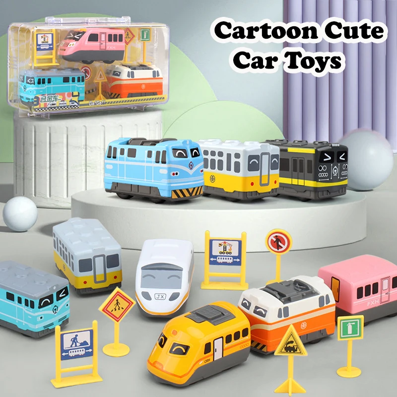 Kreative Nette Legierung Cartoon Zurückziehen Auto Modell Set Mit Verkehrs Straße Zeichen Spielzeug Kinder Puzzle Spielzeug Auto Junge Geburtstag Urlaub Geschenk