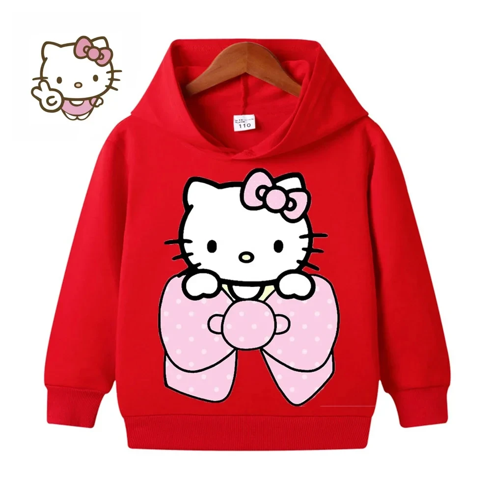 Sudadera con capucha Kawaii de Hello Kitty para niños, ropa de moda para bebés, sudadera cálida para niños, Tops para niños, otoño