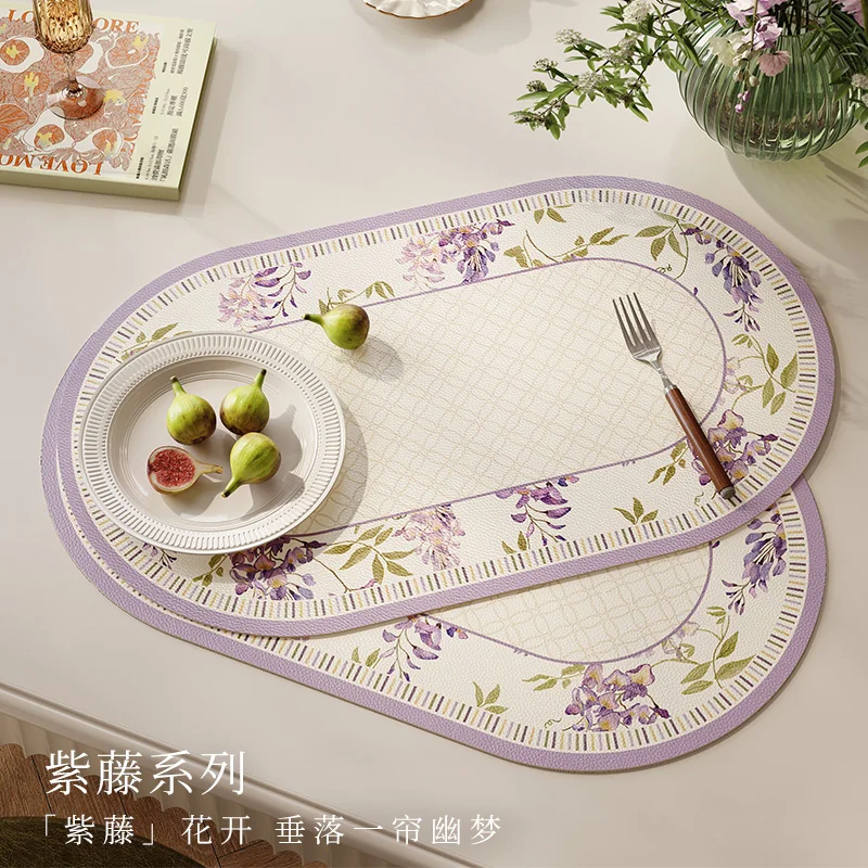 

Faux Leather Hardboard Placemats, Set of 2 PVC Table Mat Easy to Clean, Heat & Stain Resistant for Office Conference Table Oval