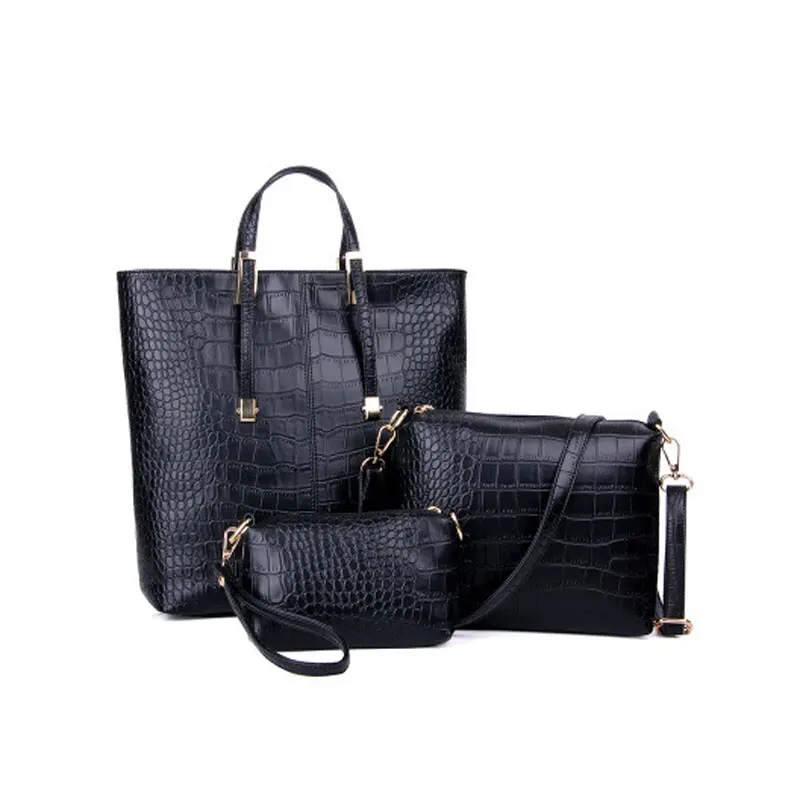 3Pcs Women Bag 2022 Trend Large Capacity Shoulder Bag For Women Fashion Luxury Gold Crocodile Leather Handbag Lady Big Handbags