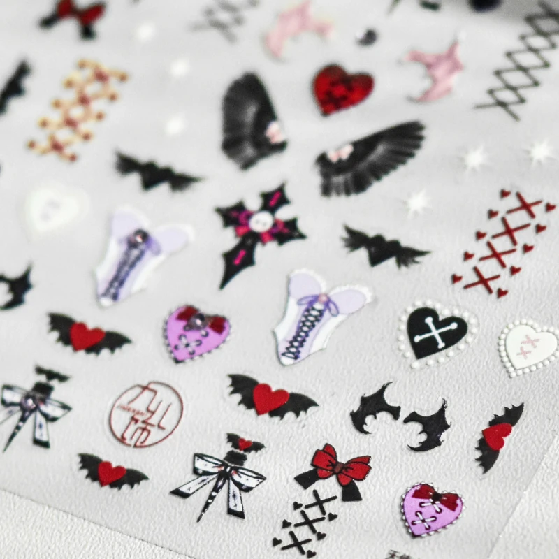 Wing Cross Bra Bat Love Heart Rose Flower Butterfly Horror Skeleton Halloween Bunny Pumpkin Bear Nail Art Sticker Manicure Decal