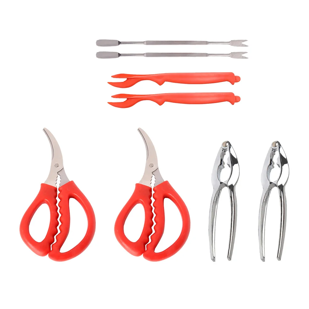 

8pcs Crab Eating Tools Set Stainless Steel Plastic Seafood Scissors Forks Nut Crackers Kitchen Gadgets Easy