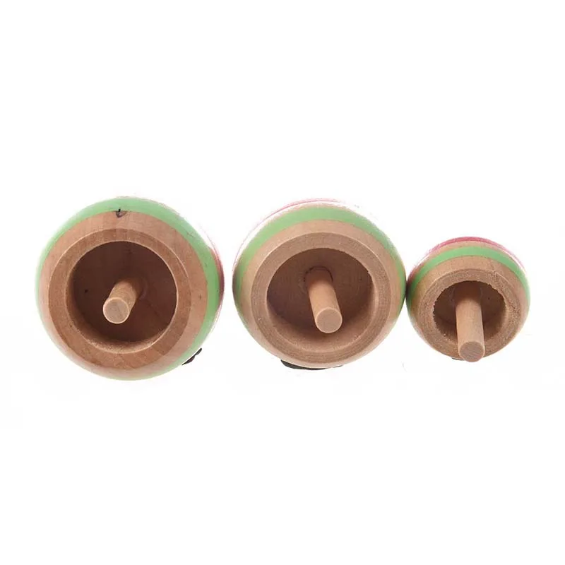 Best 3pcs Wooden Colorful Spinning Top Kids Toy 3 Sizes for Children Above 3 Years Old