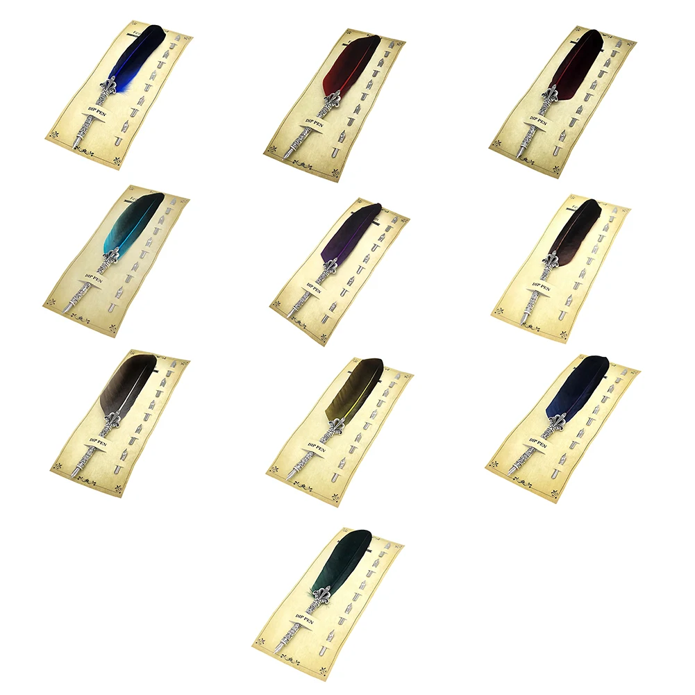 Pióro kaligraficzne z piórką do pisania, 5 stalówek, atrament do pisania, pióro wieczne, retro art