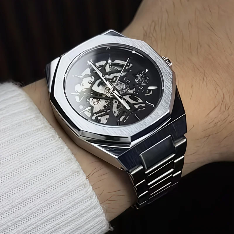 

Простые и стильные полностью автоматические механические часы-скелетоны с водонепроницаемым корпусом для мужчин, идеальный подарок для мужчин.