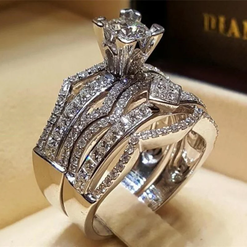  Classic Wedding Engagement Ring for Women Brilliant Cubic Zirconia Crystal Proposal Ring Anniversary Gift Jewelry