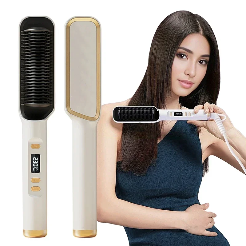 

Electric Heating Straight Comb Double Use LCD Electric Hair Straightener Curler Anti-Scalding Styling Tool Straightening Brush T