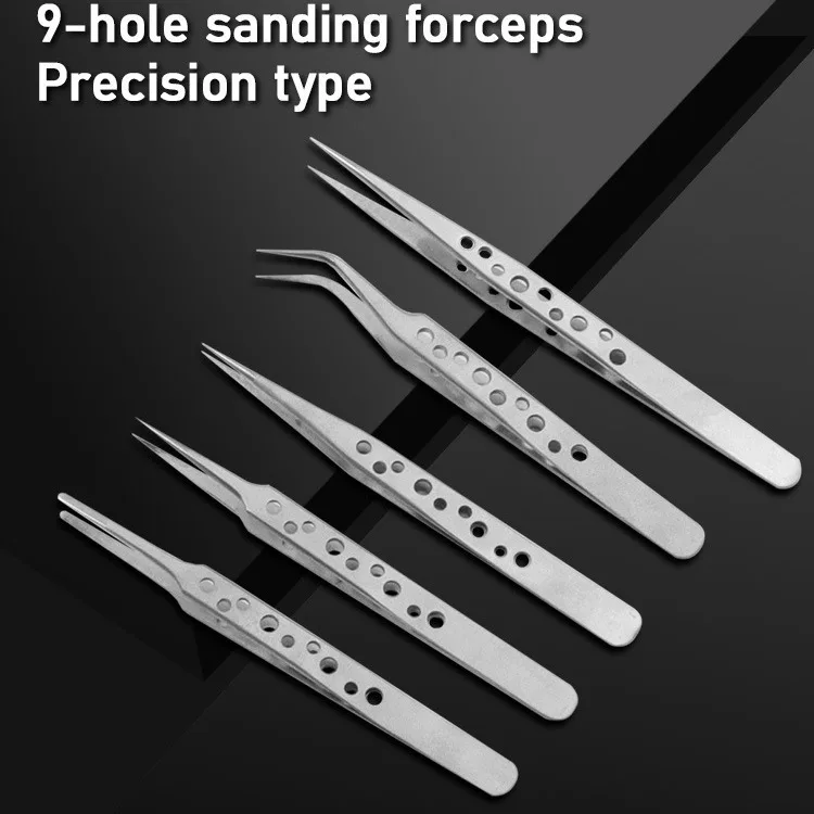 Nine-hole forceps Sandblasting/bright light, repair forceps, elbow tip, thin head, stainless steel forceps with holes, hard flat