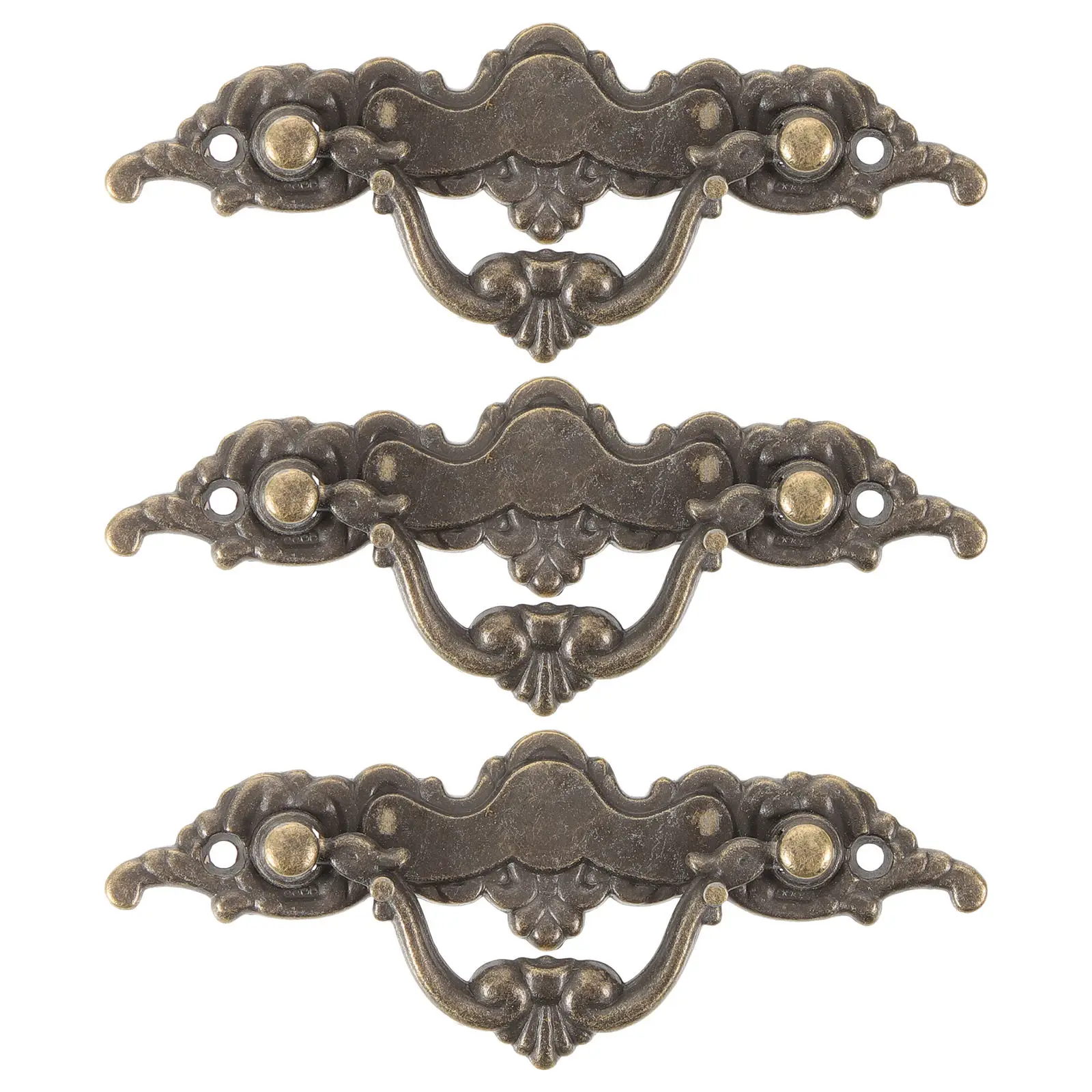 3Pcs Vintage Bronze European Cabinet Knobs Retro Round Drawer Pull Handles Rustic Kitchen Hardware Metal Handles