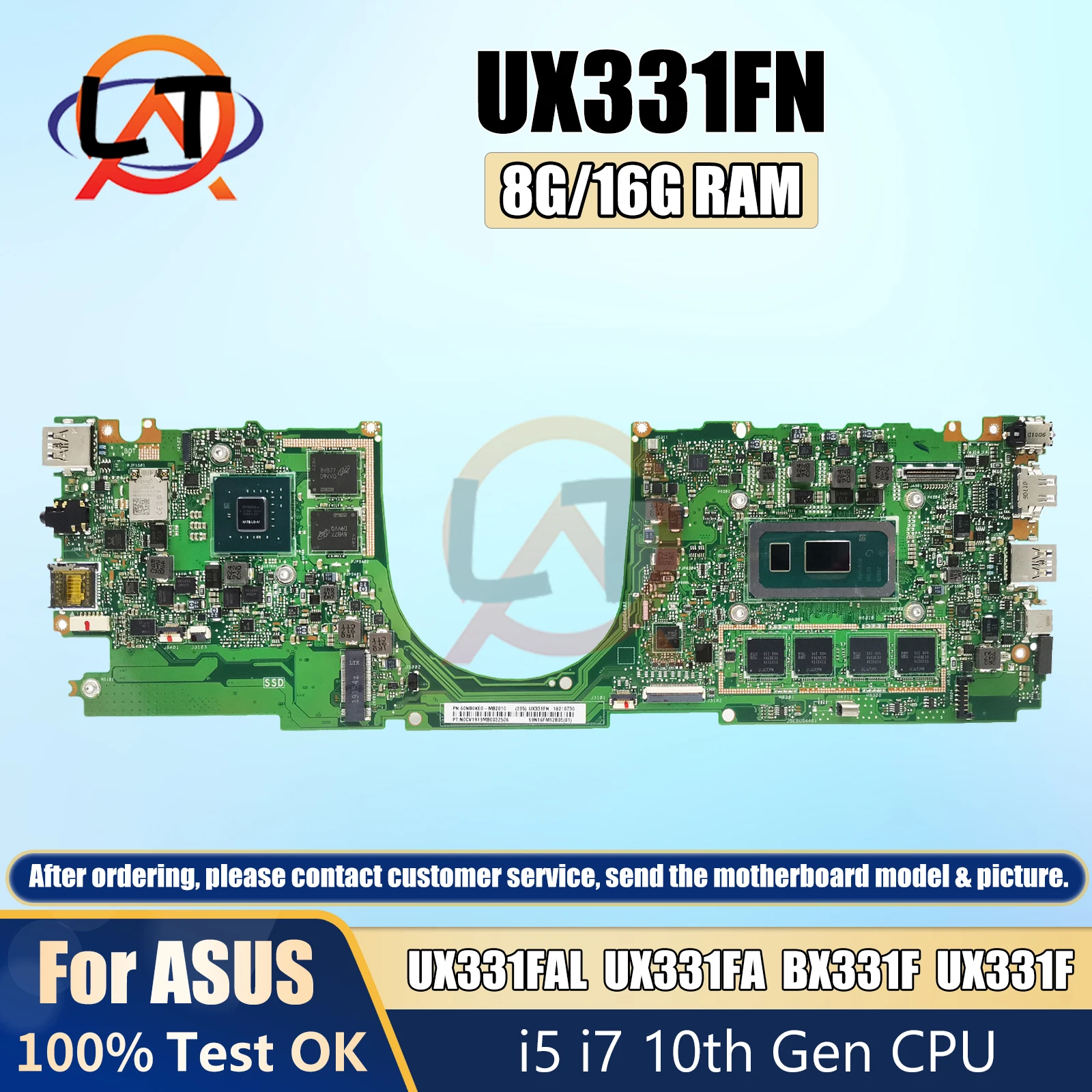 UX331FN komputer mainboard mendukung ASUS ux331hal UX331FA BX331F laptop motherboard dengan I3 I5 I7 8th CPU V2G/UMA 8G/16G RAM