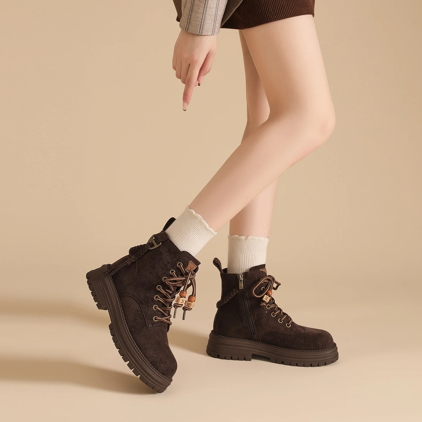 

High-ankle Platform Women's Boots Height-increasing Casual Leather Boots British Style Retro Multi-purpose Fashion