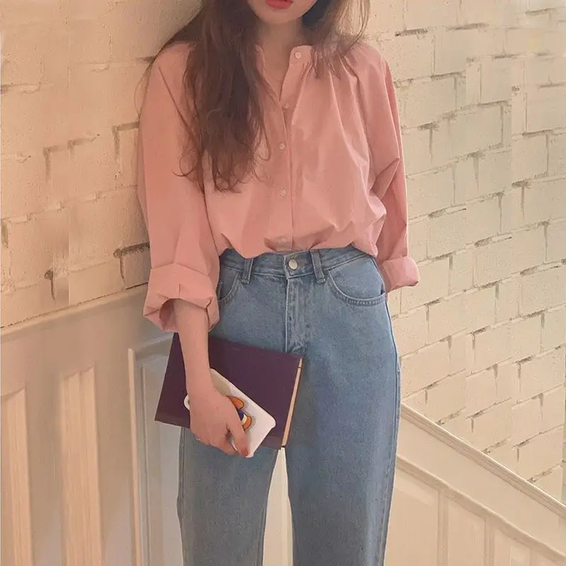 

Long Sleeve Shirts Womens Minimalist Cotton Button Down Turn Collar Spring Sweet Elegant Daily Clothing Light Crisp