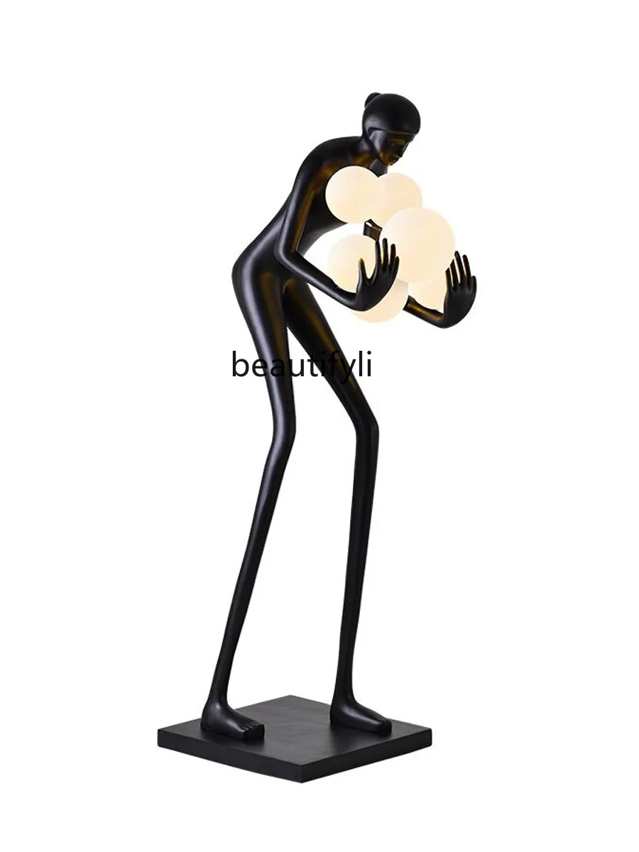 

Creative Human-Shaped Sculpture Floor Lamp Ball Designer Exhibition Hall Living Room Lobby Large Figure Fiberglass Ornaments