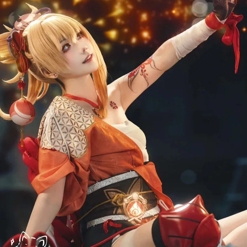 لعبة جينشين إمباكت Yoimiya أزياء تنكرية ريوكينكا هانابي شعر مستعار للرقص للنساء شخصية أنيمي الهالوين كرنفال لعب الأدوار