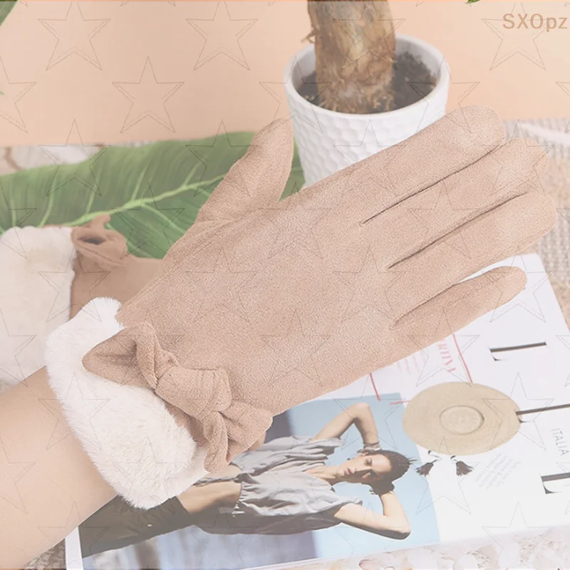 น่ารักผู้หญิงถุงมือฤดูใบไม้ร่วงฤดูหนาวขี่จักรยานกีฬากลางแจ้งถุงมือWindproofเย็บปักถักร้อยหน้าจอสัมผัสFull Fingerถุงมือ