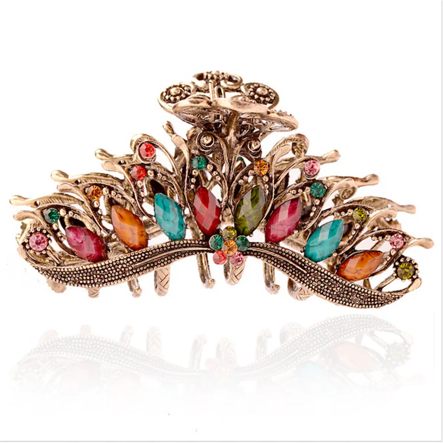 Fashion Retro Rhinestone Metal Hair Claw Crab Clip For Women Girls Shiny Barrette Hairpin Large Crystal Hair Accessories Jewelry