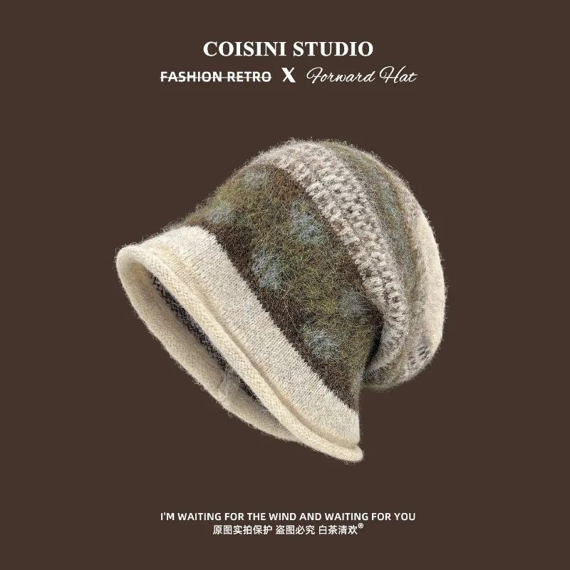 Neue Fel Island Style Retro-Strickmütze mit gerolltem Rand für Damen, Herbst- und Wintermode, warme Ohrenschützer, Beanie-Mützen – Detail 2