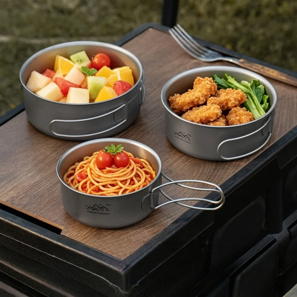 Ultralight Titanium Camping Pot Foldable Portable Picnic Camping Instant Noodle Bowl Outdoor Camping Cooking Tableware