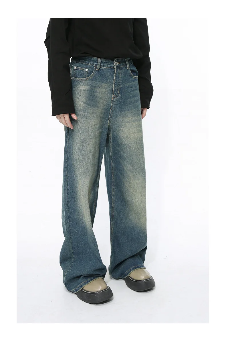 Pantaloni di jeans a gamba larga allentati casual blu retrò vintage da uomo Four Seasons Pantaloni di jeans dritti alla moda streetwear da uomo maschile