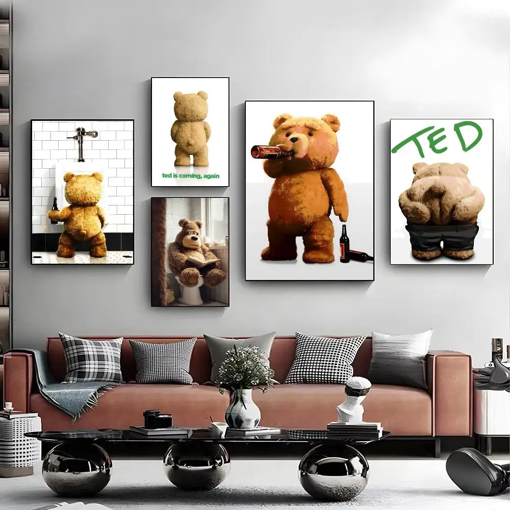 Teddy Bear At Urinal With Beer Poster Modern Minimalist Wall Art Prints for Bedroom Living Room Room Decor Aesthetic Gift