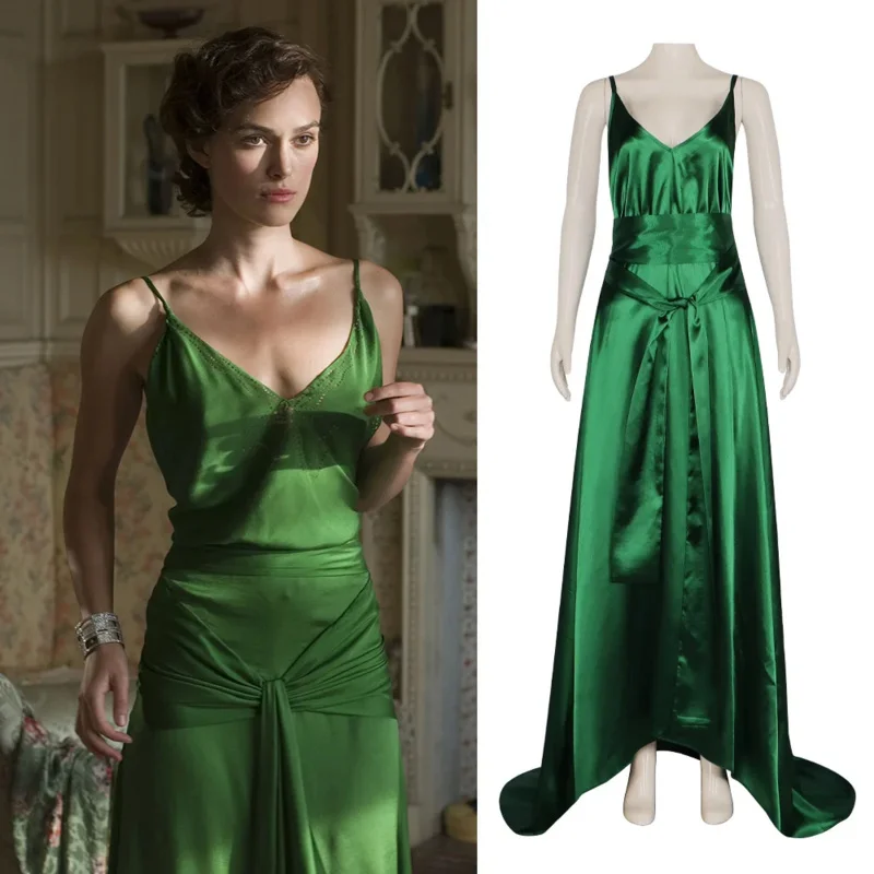 

Love movie Atonement film cosplay costume Cecilia tanglis cos green evening dress silk clothing long dress Halloween party wear