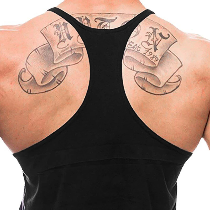 Black Bat Print Cotton Breathable Sport Tank Tops Mens Bodybuilding Sleeveless Y-Back T-shirts Gym Fitness Workout Muscle Vests