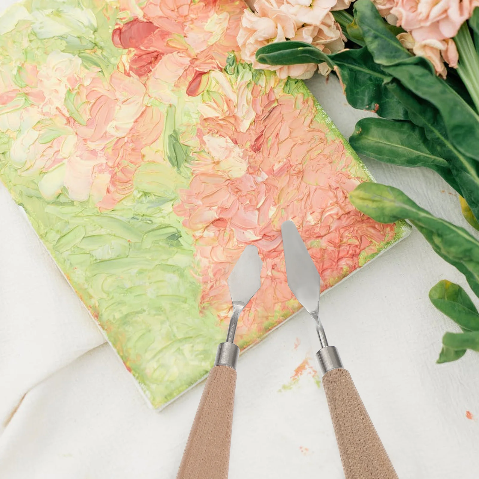 

4Pcs Oil Painting Spatula Set Plastic Drawing Tools Comfortable Grip Durable Lightweight Assorted Shapes for Canvas Art Khaki