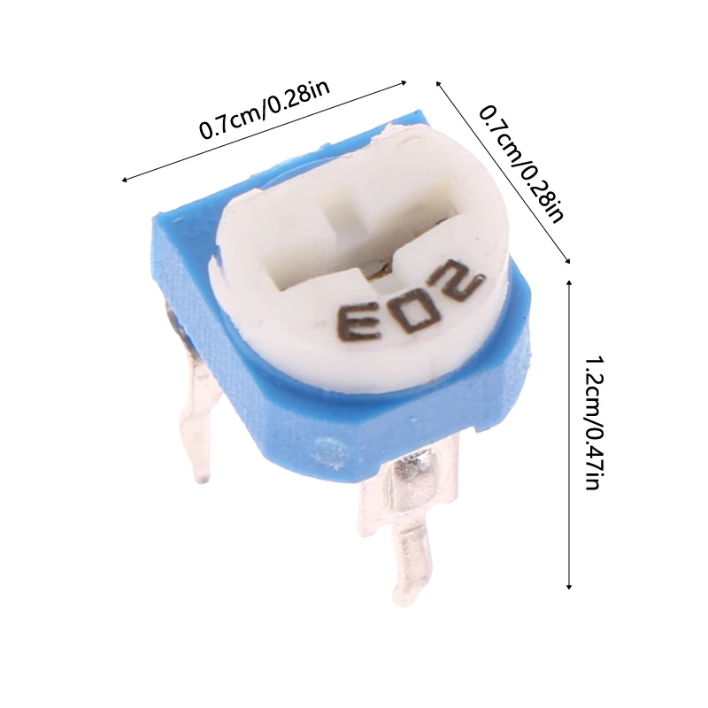 Resistor ajustável horizontal, resistor variável, potenciômetro, azul e branco, ohm 20K, RM065, RM065-203, 10pcs