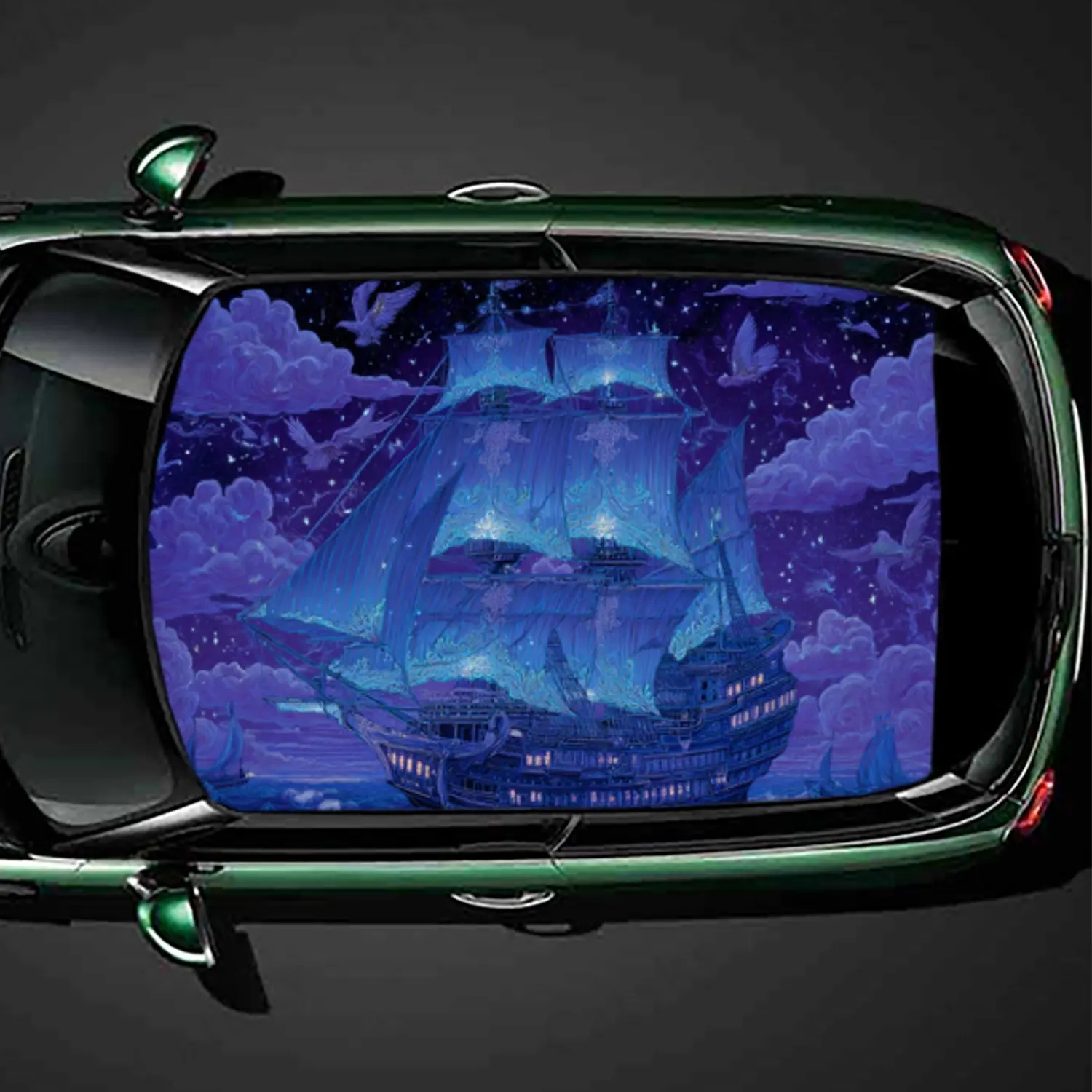 

Mystic Purple Sailboat Print PVC Car Roof Sticker, Self-Adhesive Waterproof Car vinyl Decal, Car Decoration Protection Stickers,