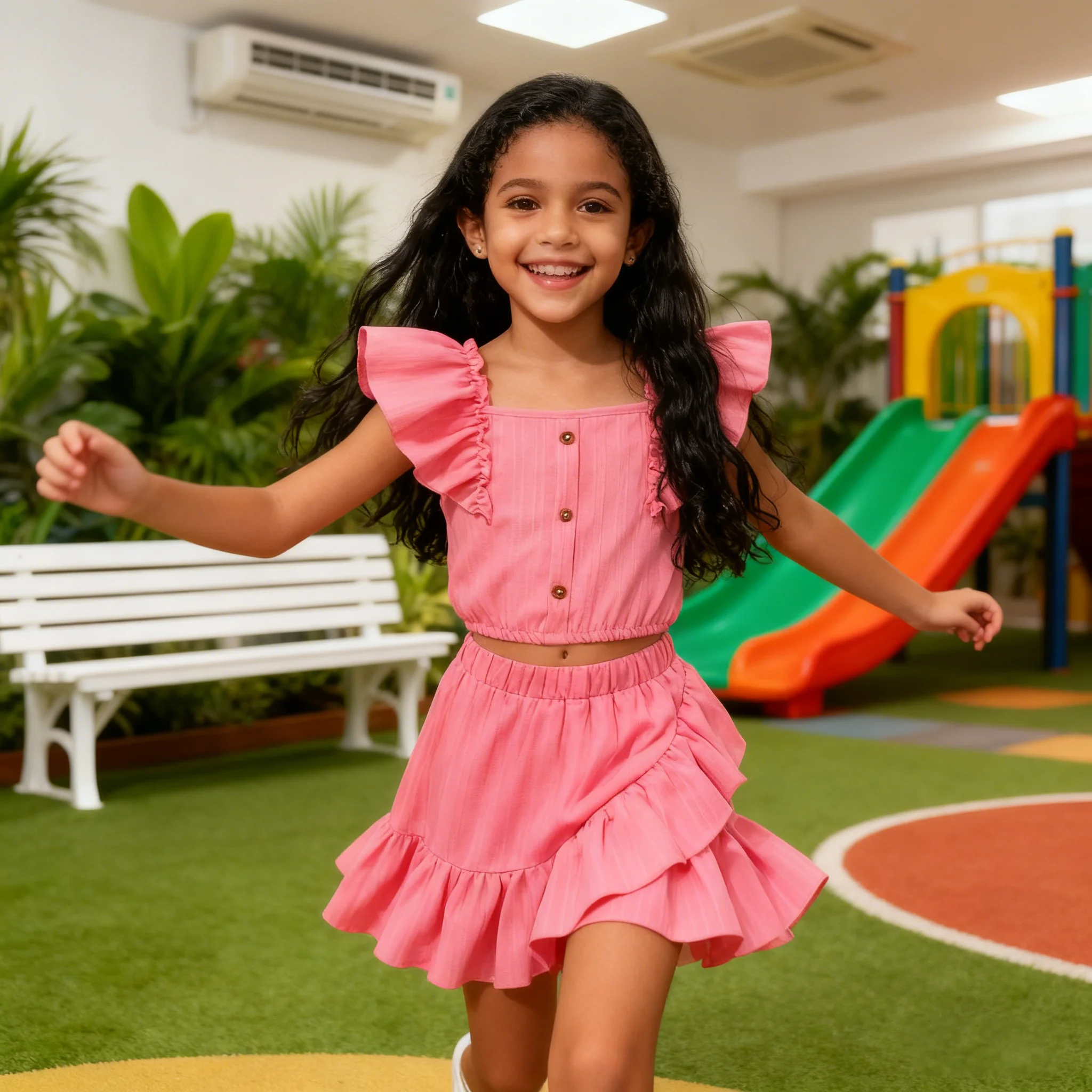 Mädchen-Set für 8-11 Jahre mit Rüschen-Wellenstreifen-Oberteil und Unregelmäßigem Design-Rock Kinder-Mädchen Mode-Set