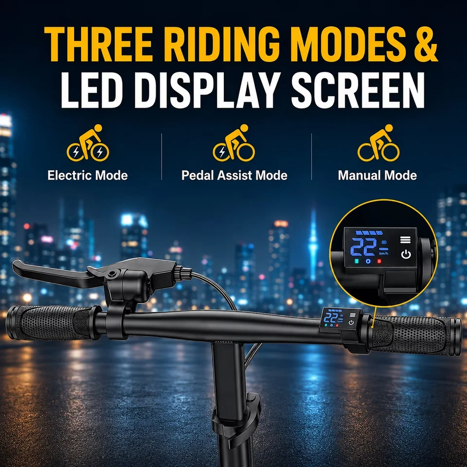 14'' Electric Bike for Adults, 500W Motor, 22 MPH Max Speed Folding Ebike, Max 30 Miles Range (Pedal Assist Mode), Mini E Bikes image 3