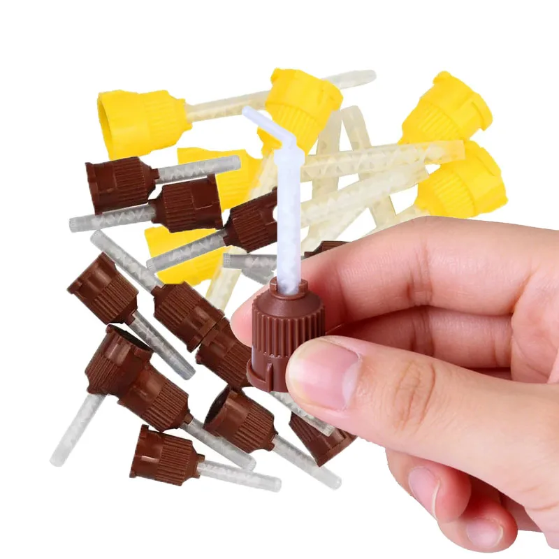 50PCS/Bag Dental Mixing Tips Brown Yellow Rubber Mixing Head Disposable Silicone Rubber Tube Dentistry Lab Conveying Nozzle