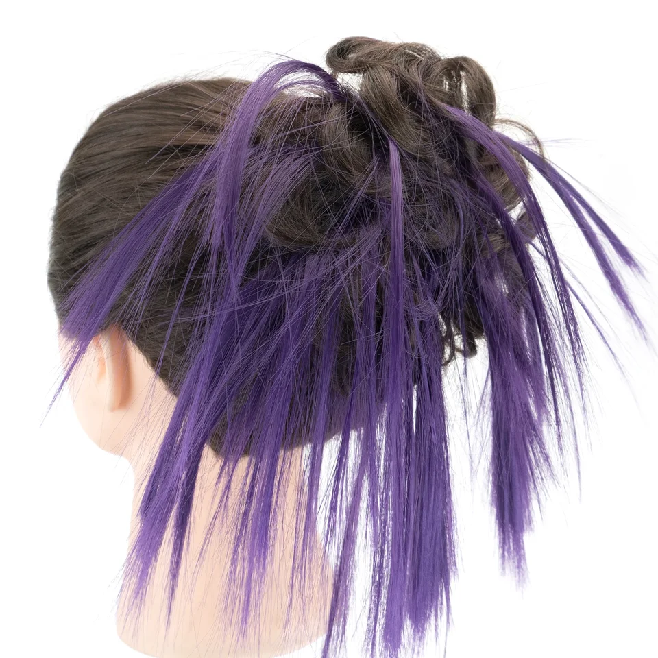 Postizo sintético de moño despeinado, extensión con scrunchie falso, piezas rizadas, cola de caballo con moño, cintas para cabeza para mujer 3