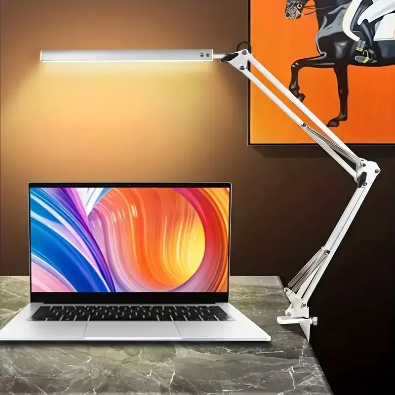 

LED Desk Lamp Eye-Caring Metal Swing Arm Desk Light with Clamp 3 Color Modes Dimmable Table Light for Home Office Work Study