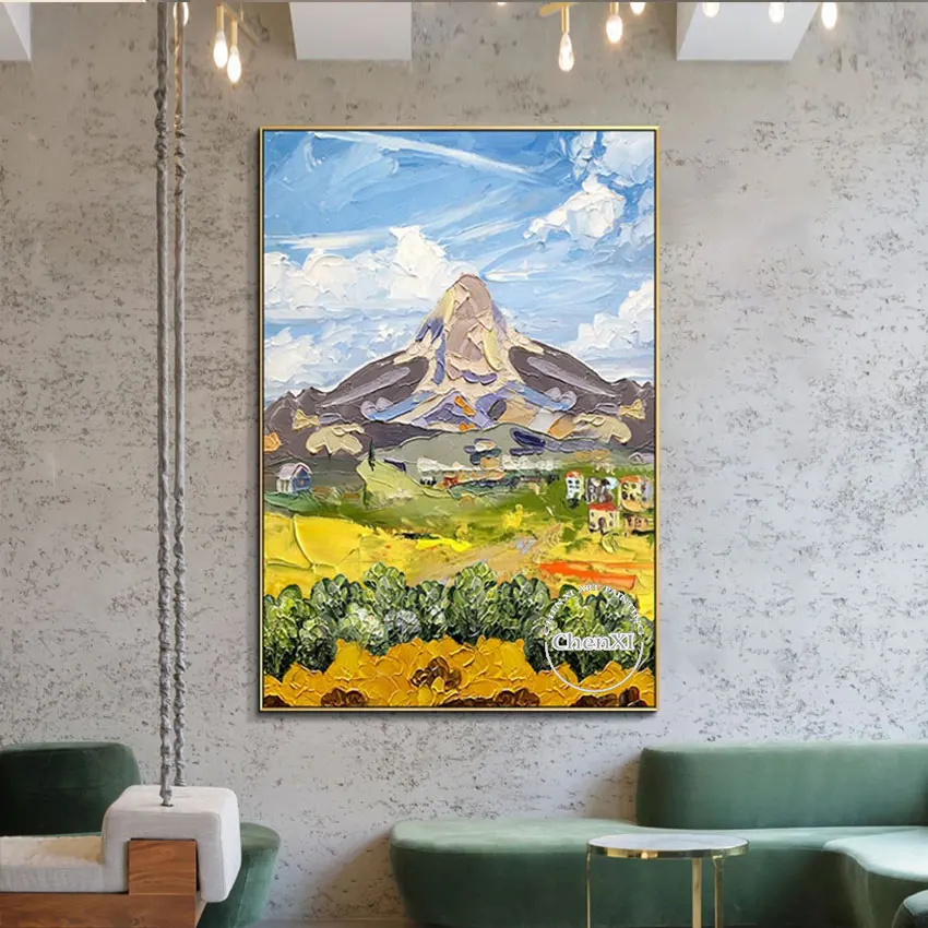 

Heavy Thick Texture Acrylic Art Hand-painted Mountain Landscape Oil Painting Knife Abstract Garden Scenery Canvas Wall Art