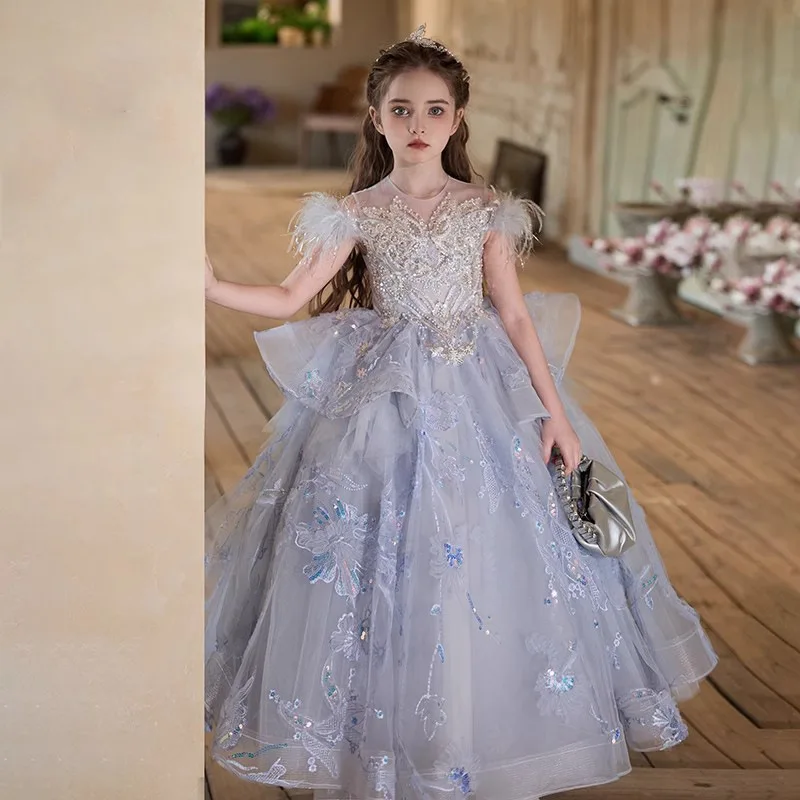 Girls' Evening Dress Exquisite High-end Heavy Craft Host Girl Princess Dress Children's Piano Performance Catwalk Show Costume