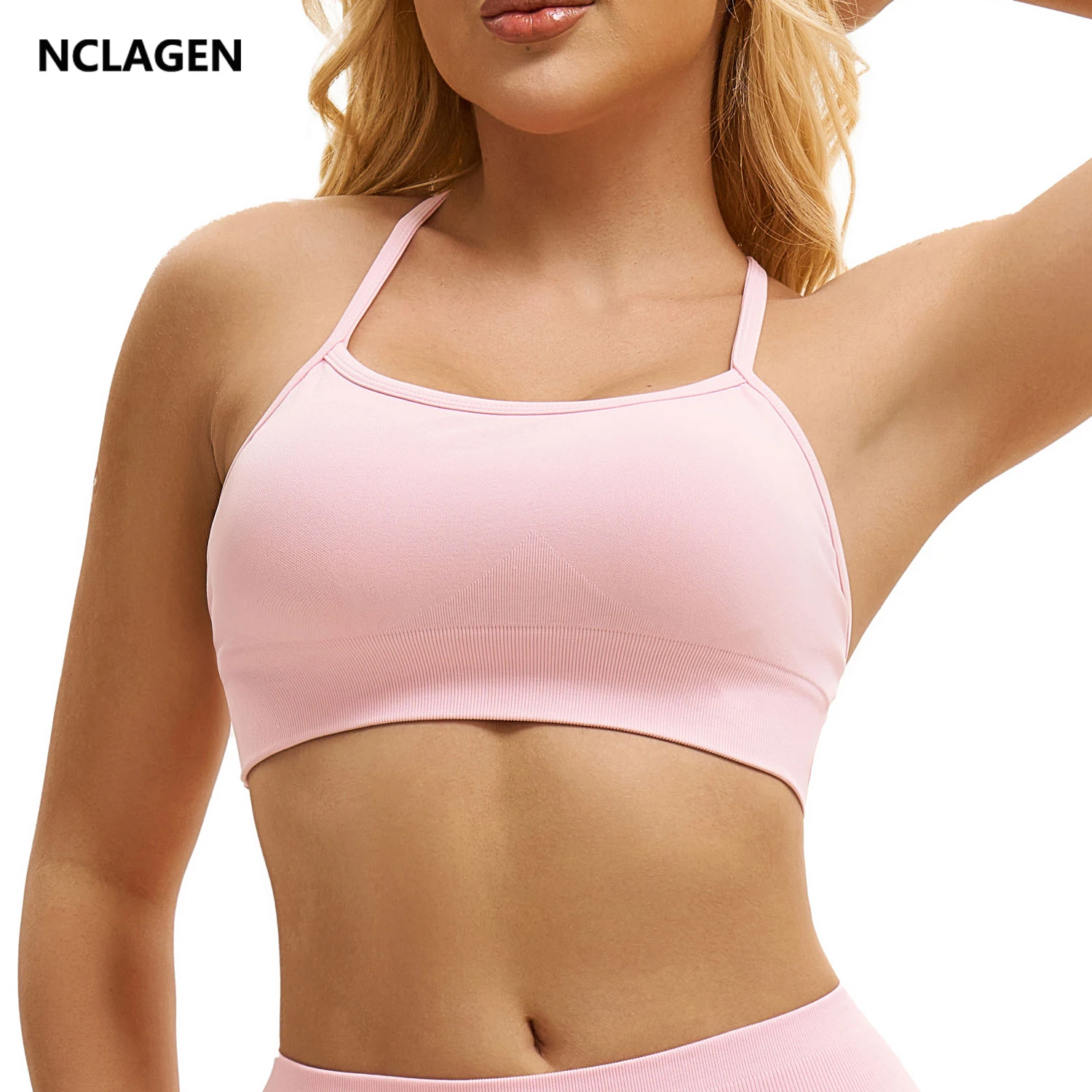 Women's Seamless High Support Cross Back Backless Crop Running Training Gym Sports Bra