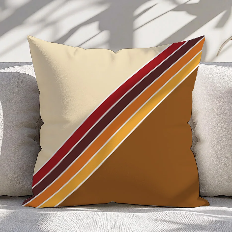 1970s Retro Racing Stripe Cushion Cover Single Sided Polyester 18x18 Inch Zipper Washable Vintage Decor