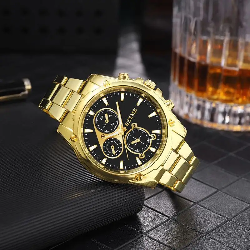 Luxury High-end Fashion Large Dial Three Eye Alloy Watch Men's Business Sports Steel Strap Fashion Quartz Watch