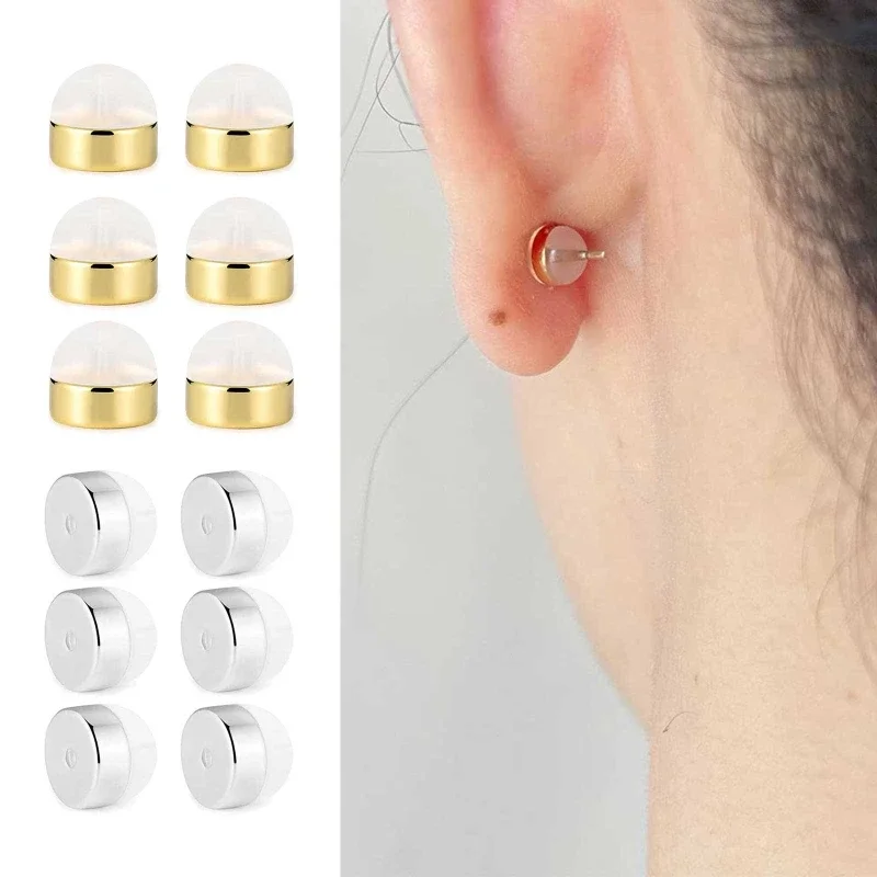 12 Pieces Soft Silicone Earring Backs for Studs Silver Gold Earring Replacements Safety Earring Back