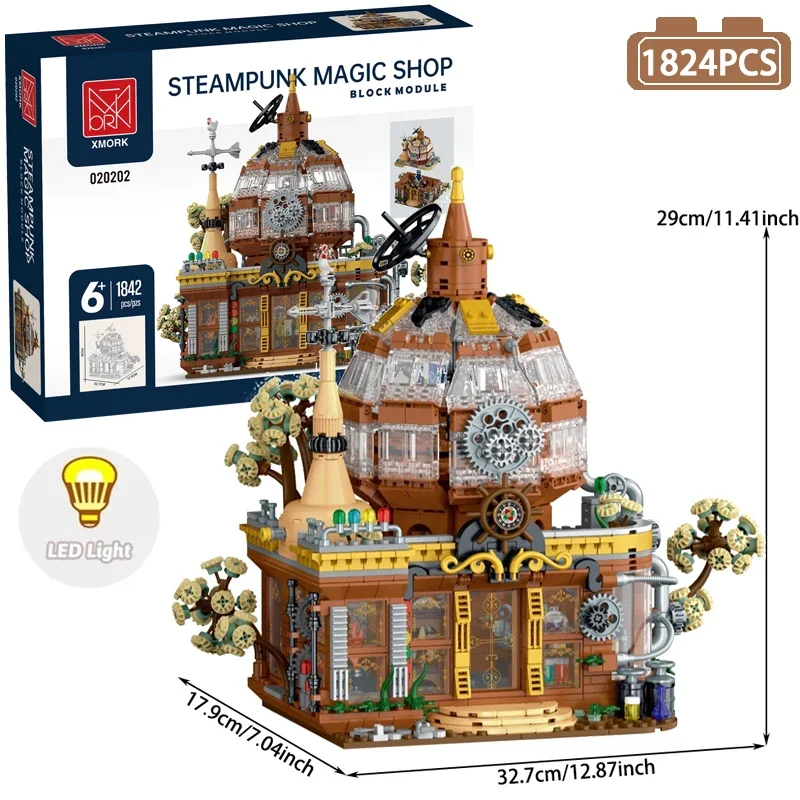 Street View Steampunk Magic Store Model Building Blocks Home Decoration DIY Model Bricks Toys For Boy Xmas Gifts With Led MOC