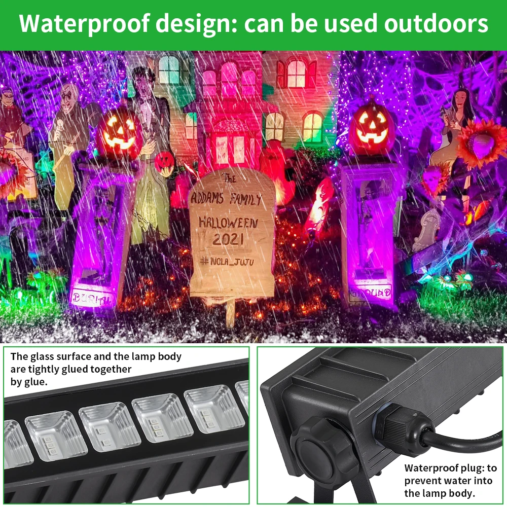 2PCS 40W UV Black Light,IP66 Waterproof Black Lights for apply fluorescent party stage lighting body paint Halloween decorations