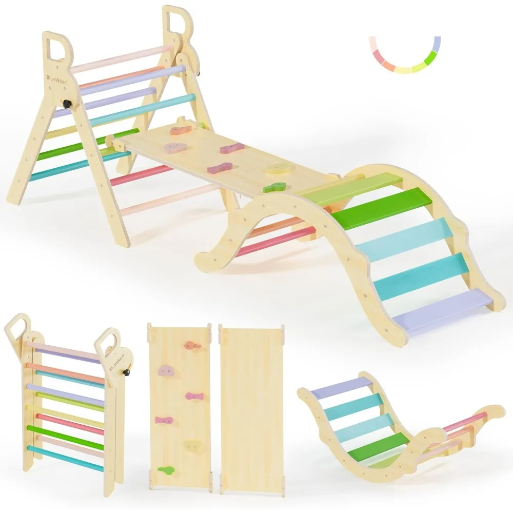 

Pikler Triangle Set, Toddler Wooden Climbing Toys Indoor 7in1 Climber, Foldable Kids Climbing Toys, Montessori Play Jungle Gym