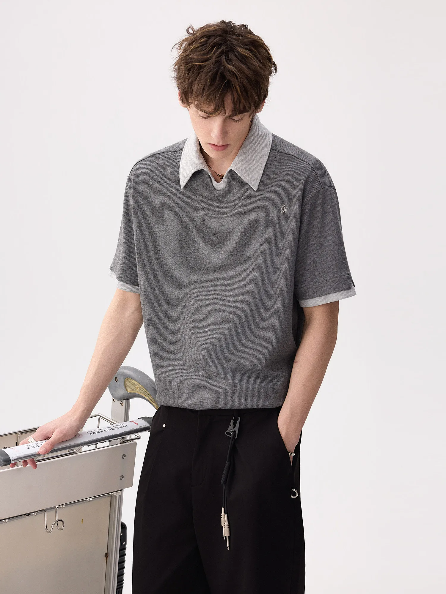 Fashion Men's Summer 2026 New High-end Lapel Short-sleeve T-shirts Men's Loose Trendy Chic Tops Male Stylish Color Matching Tees